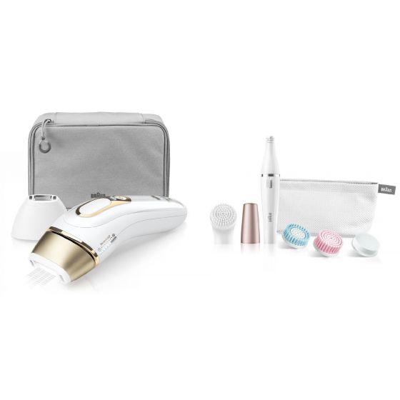 Braun Silk-epil Pro 5 IPL Hair Removal, White and Gold - PL5117 with Braun FaceSpa 3 in 1 Facial Epilator, White - SE851