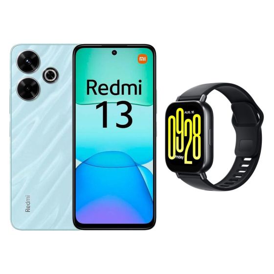 Xiaomi Redmi 13, 256GB, 8GB RAM, 4G LTE, Dual SIM - Blue with Redmi Watch 5 Active, 2.0 Inch - Black Strap and Silver Case