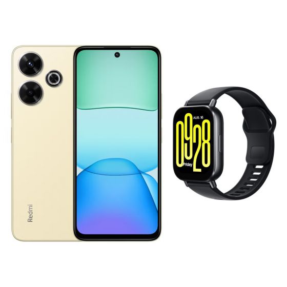 Xiaomi Redmi 13, 256GB, 8GB RAM, 4G LTE, Dual SIM - Gold with Redmi Watch 5 Active, 2.0 Inch - Black Strap and Silver Case