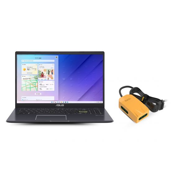 لاب توب اسوس E510MA، هارد SSD انتل سيليرون N4500، سعة 256 جيجا، 4 جيجا رام، شاشة بدقة HD مقاس 15.6 بوصة، بمعدل تحديث 60 هرتز، كارت شاشة انتل UHD، ويندوز 11 - اسود ستار، مع مشترك كهربائي اي لوك، 3 منافذ، 2500 وات
