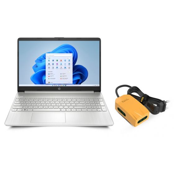 HP 15S-FQ5043NE Laptop, Intel Core i7-1255U, 512GB SSD, 8GB RAM, 15.6 Inch, FHD Display, Intel Iris XE Graphics, Windows 11 - Natural Silver, with iLock Power Strip, 3 Outlets-2500 Watt