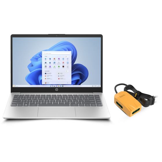 HP 14-em0004ne Laptop, AMD Ryzen 3 7320U, 256GB SSD, 4GB RAM, 14 Inch HD Display, AMD Radeon Graphics, Windows 11 - Natural Silver, with iLock Power Strip, 3 Outlets, 2500 Watt 