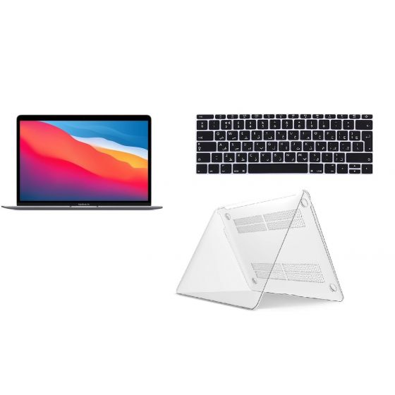Apple MacBook Air 2020, M1 Chip, 256GB SSD, 8GB RAM, 13.3 Inch Retina Display, 7 GPU, macOS- Space Gray- A2337, (Pre-Owned), Grade B, 3 Months Warranty, with Keyboard Cover and Hard Shell Protective Case