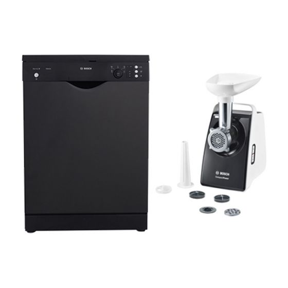 Bosch Series 2 Freestanding Dishwasher, 12 Persons, Black - SMS25AB00V, with Meat Grinder, 1600 Watt, Black and White - MFW3612A