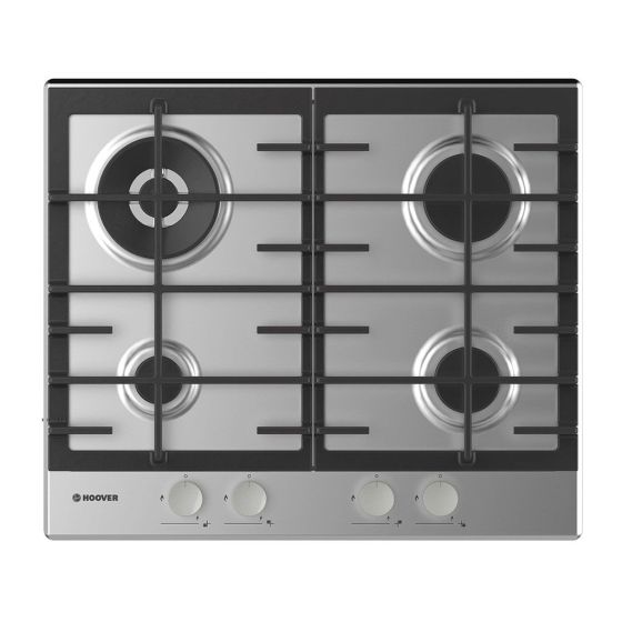 Hoover  Gas Built-in Hob, 60cm, 4 Burner, Stainless Steel- HHG6BR4MX