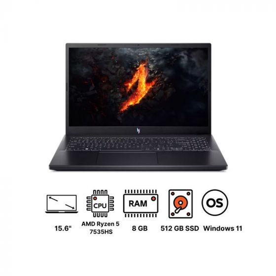 لاب توب ايسر نترو V 15 ANV15-41-R6WA، ايه ام دي رايزن 5 7535HS، هارد 512 جيجا SSD، رام 8 جيجا، شاشة IPS مقاس 15.6 بوصة FHD، بمعدل تحديث 165 هرتز، كارت شاشة انفيديا جي فورس RTX 3050 سعة 6 جيجا GDDR6، ويندوز 11 - اسود
