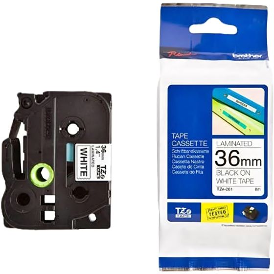 Brother Label Tape, 36 mm x 8 Meters, Black on White - TZE-261