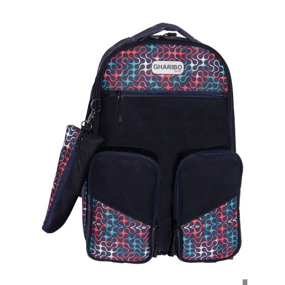 Gharibo Bags School Backpack With Pencil Case for Girls, Motifs Pattern - Multi Color