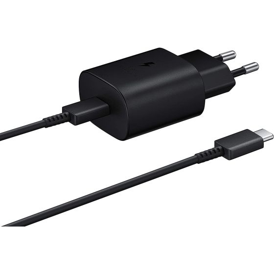 شاحن سامسونج، 3 امبير، 25 وات، كابل USB-C، اسود - EP-TA800