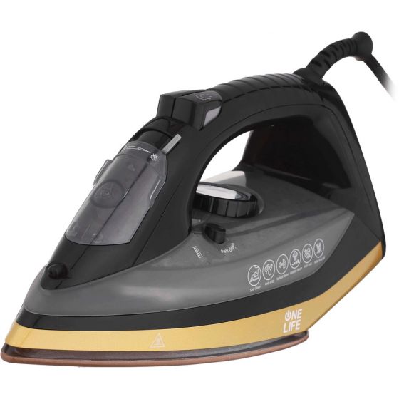 One Life Steam Iron, 2600 Watt, Black and Gold- ST260M