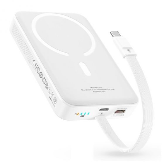 Baseus Magnetic Mini Wireless Power Bank with Built-in Type-C Cable, 1 Port, 10000 mAh, 30W, White - P1002210B223-00
