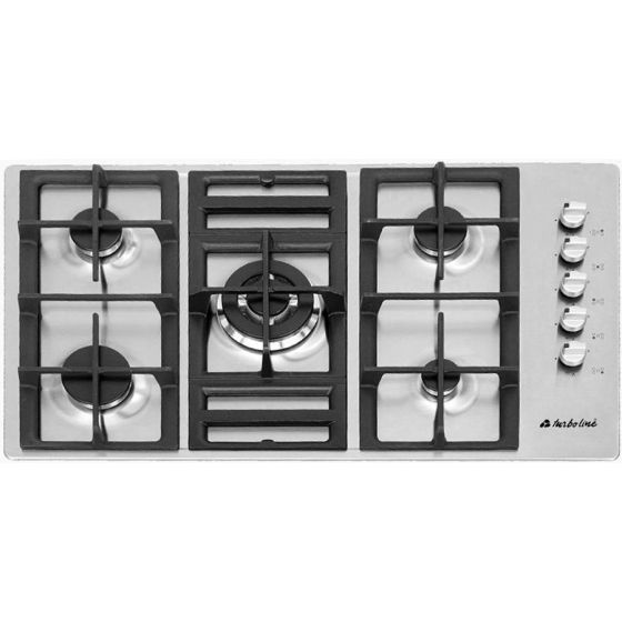 Turboline Gas Built-in Hob, 90cm, 5 Burners, Silver - TL9050GVAIX