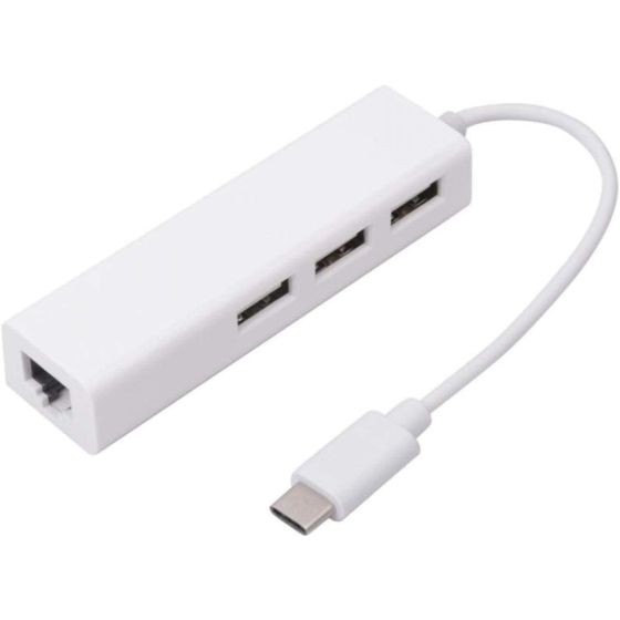 موزع USB من الفئة C مع محول منفذ لان - ابيض