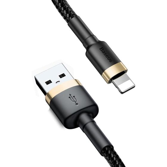 كابل USB لايتينج باسيوس كافول، 2.4 امبير، 1 متر، اسود وذهبي - QC3.0