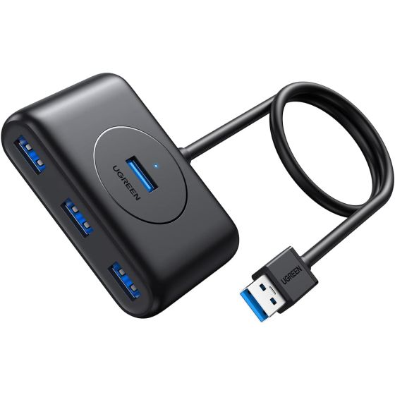 موزع USB يو جرين 4 في 1، طول 1 متر، اسود - CR113-20291