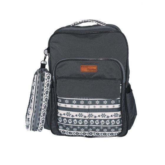 Gharibo Bags School Backpack With Pencil Case For Boys, Snowdrops Pattern - Grey
