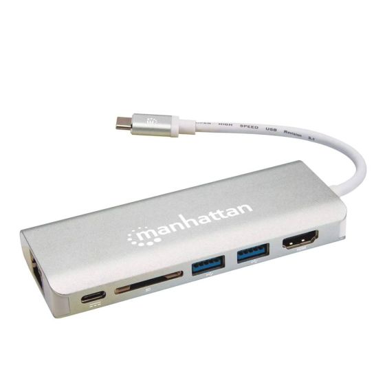 موزع USB مانهاتن 6 في 1، طوله 13 سم، رمادي - 152075