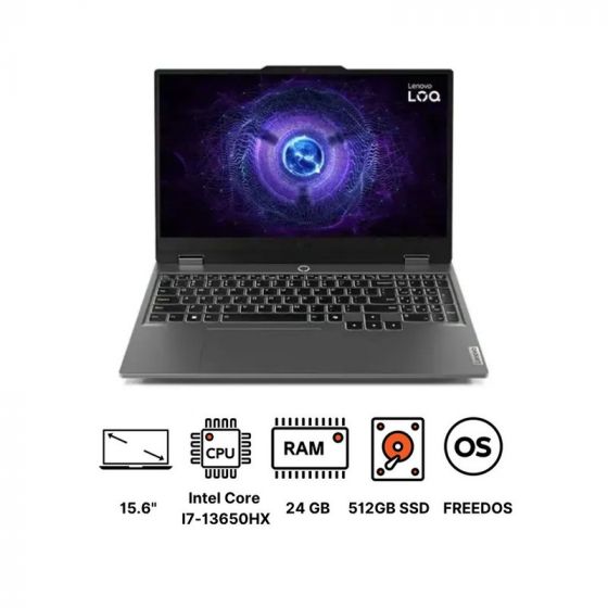 لاب توب جيمنج لينوفو  LOQ 15IRX9 83DV00YQAX، انتل كور I7-13650HX، هارد 512 جيجا SSD، رام 24 جيجا، شاشة IPS مقاس 15.6 بوصة، دقة FHD، بمعدل تحديث 144 هرتز، كارت شاشة انفيديا جي فورس RTX 4060 سعة 8 جيجا GDDR6، فري دوس - رمادي لونا