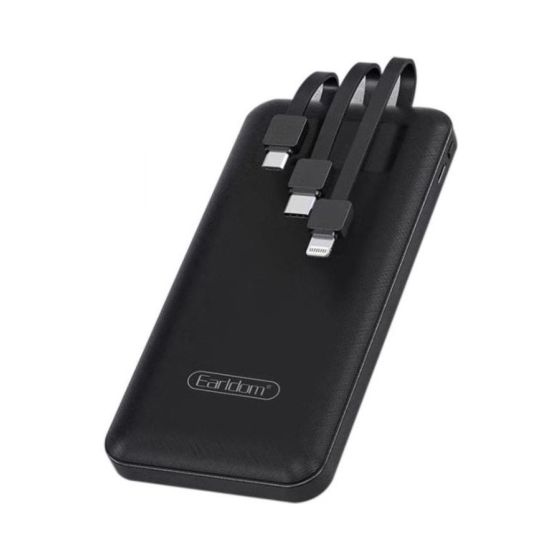 Earldom Wired Power Bank, 10000 mAh, 3 USB Ports, Black - ET-PB41