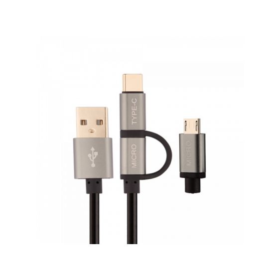 كابل شحن بادي BU-CD20، عدد 2 في 1 USB فئة A إلى مايكرو و USB فئة C، طول 2 متر - اسود