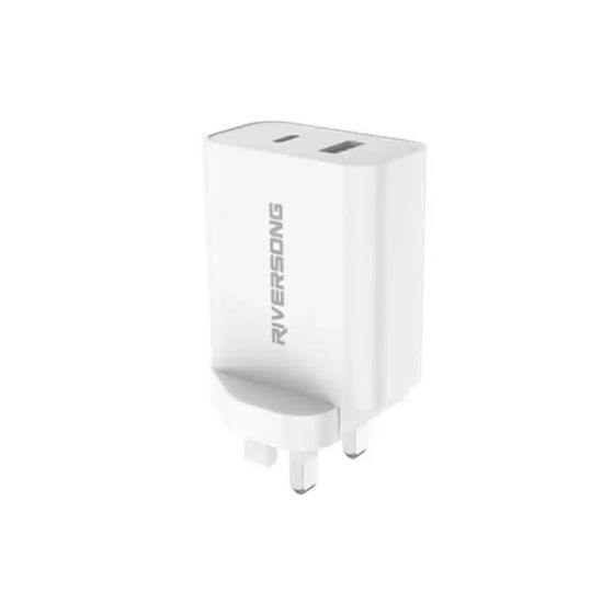 Riversong Wall Charger, 65 Watt, 2 USB Ports, White - AD96