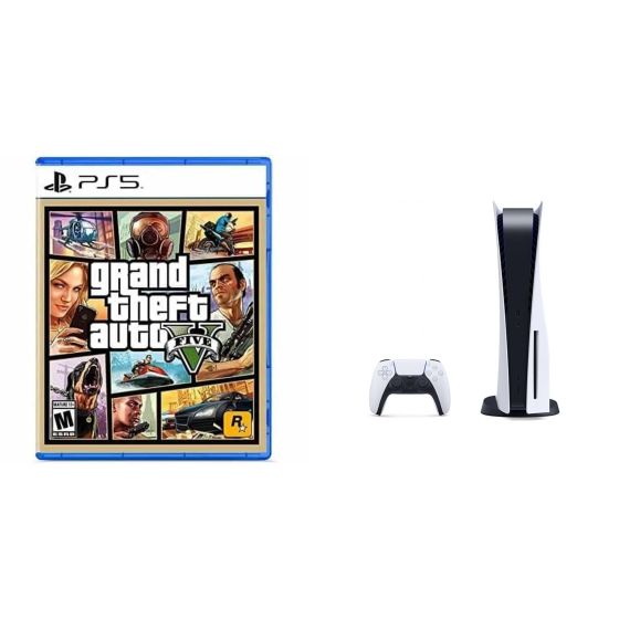 Sony PlayStation 5, 1 Wireless Controller, White - CFI-1016A01 MEE, with Grand Theft Auto V for PlayStation 5