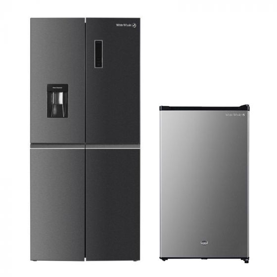 White Whale No Frost Inverter Refrigerator, 435 Liters, Black - WR-7399AB, with Mini Bar Refrigerator, 95 Liters, Silver - WRH4KSS