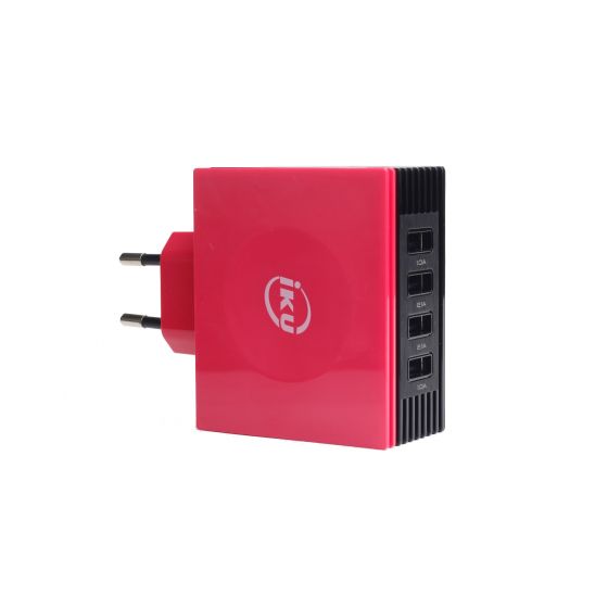 شاحن اي كي يو، 4 منافذ USB - احمر