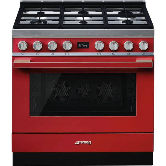 Smeg Free-Standing Gas Cooker, 6 Burners, Red - CPF9GMR