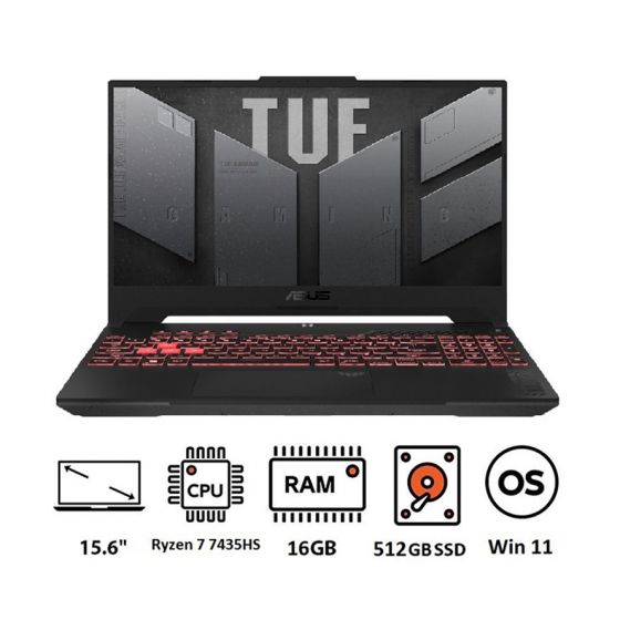 Asus TUF A15 FA507NVR-LP007W Gaming Laptop, AMD Ryzen 7 7435HS, 512GB M.2 NVMe PCIe 4.0 SSD, 16GB RAM, 15.6 Inch, FHD, 144Hz, NVIDIA GeForce RTX 4060 8GB GDDR6, Windows 11 - Jaeger Gray