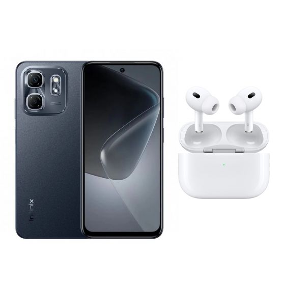 Infinix Hot 50i, 256GB, 8GB RAM, 4G, Dual SIM - Sleek Black with Ridingtone AirPods Pro 2nd Gen Earbuds, Noise Cancellation - White