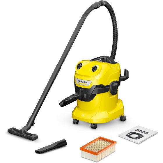 Karcher WD 4 V-20/5/22 Bagged Wet-Dry Vacuum Cleaner with Attachments, 1000 Watt, Yellow and Black - 1.628-209.0