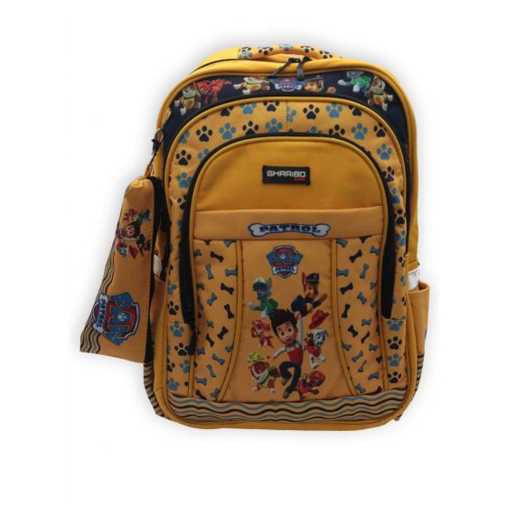 Gharibo Bags School Backpack With Pencil Case For Girls, Paw Patrol Pattern - Yellow