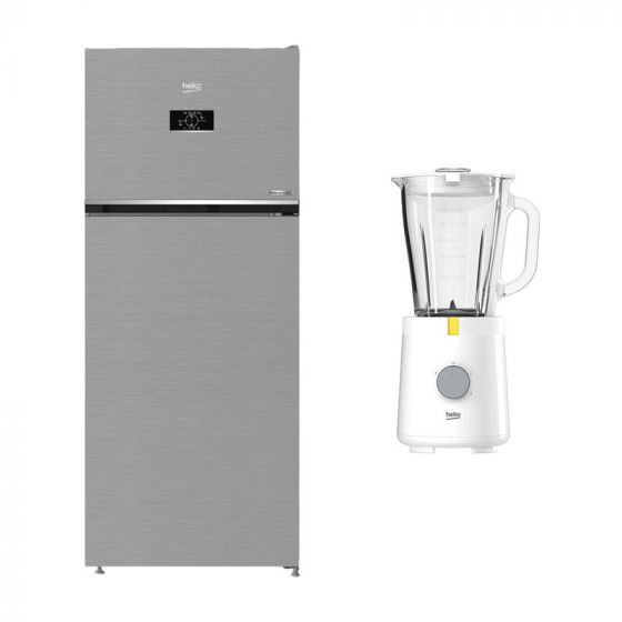 Beko No Frost Top Freezer Refrigerator, 420 Liters, Brushed Silver - RDNE420K02DXITEG, with Blender, 1.5 Liters, 600 Watt - TBN 62608 W