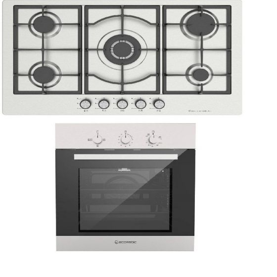 Ecomatic Gas Built-in Hob, 90 Cm, 5 Burners, Stainless Steel - S973C, Digital Built-in Gas Oven With Grill, 60 Cm, 64 liters, Stainless Steel - G6404T