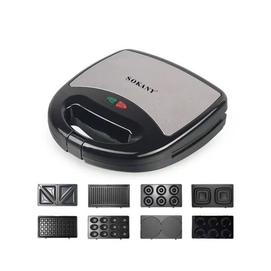 Sokany Sandwich Maker, 8 Plates, 800 Watt, Black - SK-BBQ-140