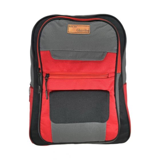 Gharibo Bags School Backpack For Kids, Normal Pattern - Grey and Light Red
