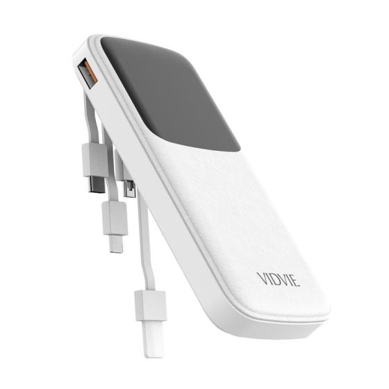 Vidvie Wired Power Bank, 4 Ports, 10000 mAh, 5V, White - PB758