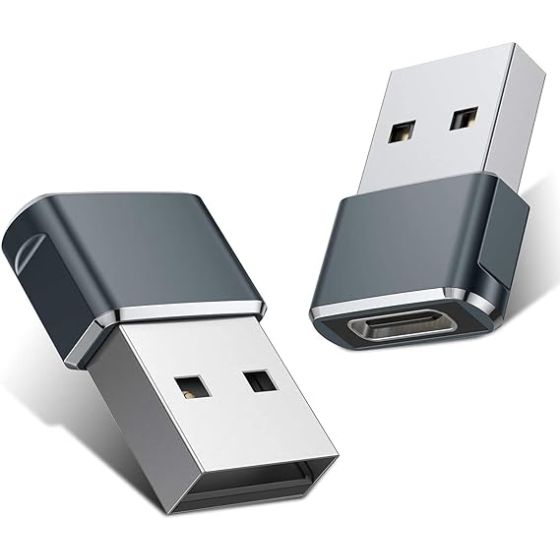 USB Type C female to USB A male Adapter, 2 Pieces - Grey