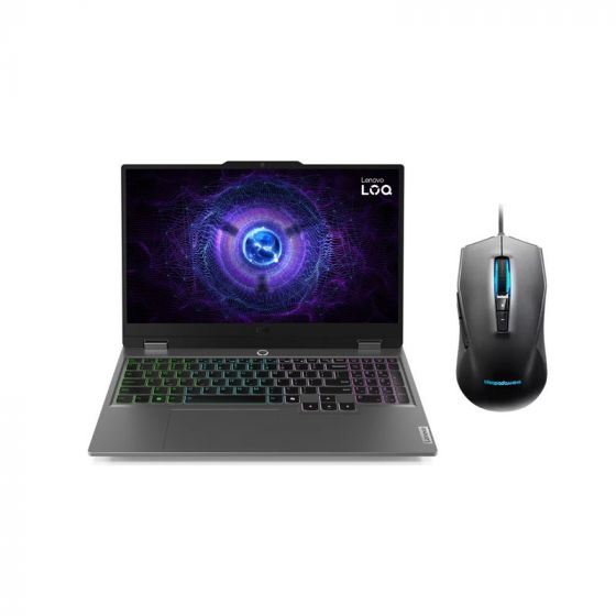 لاب توب لينوفو LOQ 15IAX9 83GS00RXED، انتل كور i5-12600HX، هارد SSD سعة 512 جيجا، رام 12 جيجا، شاشة 15.6 بوصة IPS بدقة FHD، كارت شاشة انفيديا جي فورس RTX 3050 سعة 6 جيجا GDDR6، دوس - رمادي لونا مع ماوس جيمنج M100