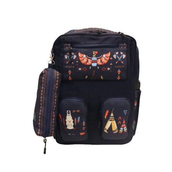 Gharibo Bags School Backpack With Pencil Case For Boys, Eagle Pattern - Dark Navy