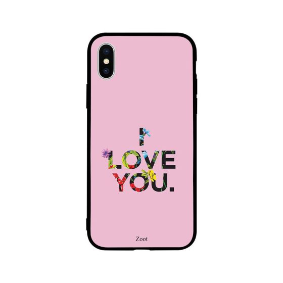 جراب ظهر بطبعة عبارة I Love You مزينة بالازهار لابل ايفون XS