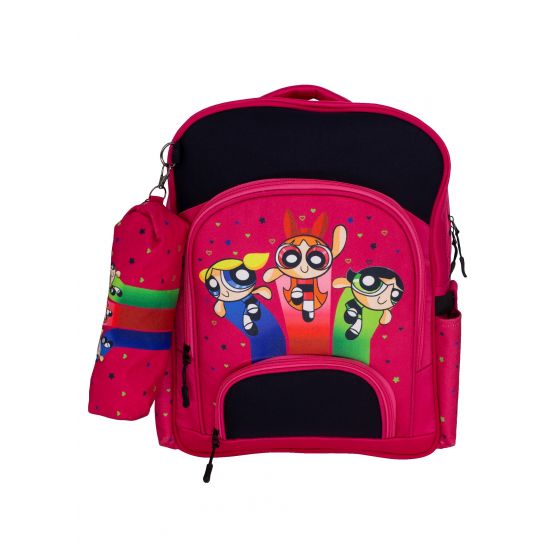 Gharibo Bags School Backpack With Pencil Case For Girls, Powerpuff Girls Pattern - Pink