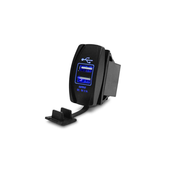 شاحن سيارة هيرشر مع منفذ مزدوج فئه USB و ليد ازرق ، 3.1 امبير ، 24 فولت - اسود