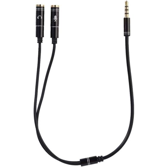 Gold Plated AUX Audio Splitter Cable - Black