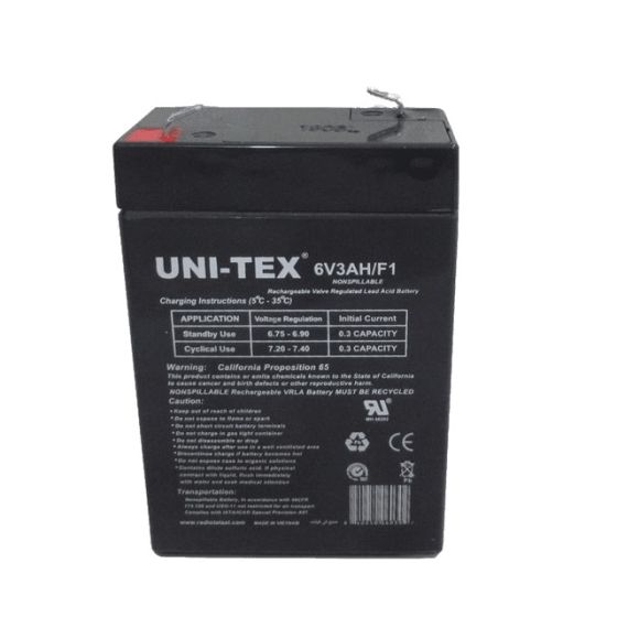 Unitex Rechargeable Acid Battery, 6 Volt, Black- 6V3AH-F1