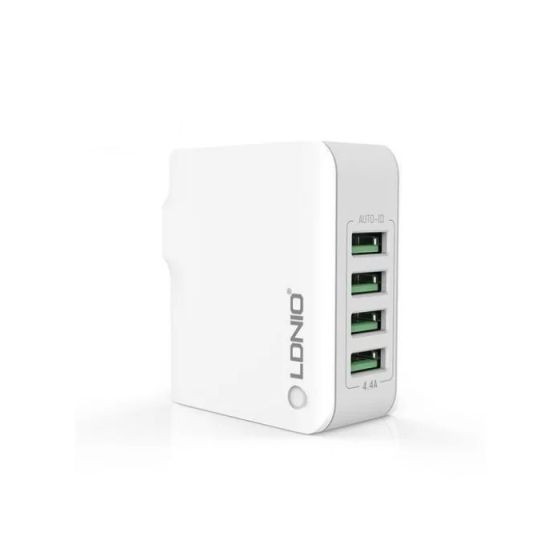 شاحن لدنيو، 4 منافذ USB فئة A، تيار 4.4 امبير، مع كابل USB الى مايكرو USB، ابيض - A4403