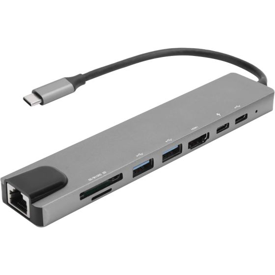 USB Type C 8 in 1 Hub - Grey