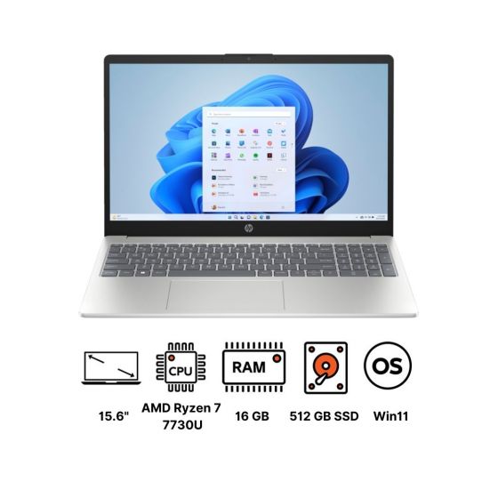 لاب توب اتش بي 15-fc0034ne 7Y7G7EA، ايه ام دي رايزن 7 7730U، هارد 512 جيجا PCIe NVMe M.2 SSD، رام 16 جيجا، شاشة IPS مقاس 15.6 بوصة، بدقة FHD، كارت شاشة ايه ام دي راديون جرافيكس، ويندوز 11 - فضي
