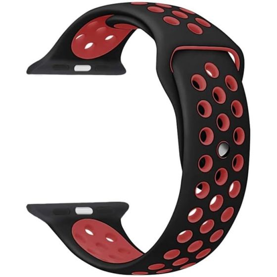 Rock Rose Silicone Strap for Apple Watch 42-44mm, Black and Red - RRBAWSNR